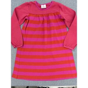 Hanna Andersson Kids Pink Orange Striped Cotton Long Sleeve Dress 130 WSF13